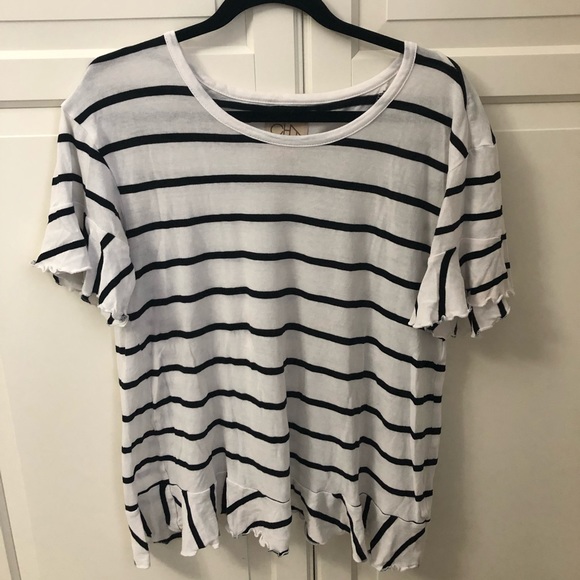 CHASER STRIPED RUFFLE TEE W/ TULIP BACK - Picture 5 of 6